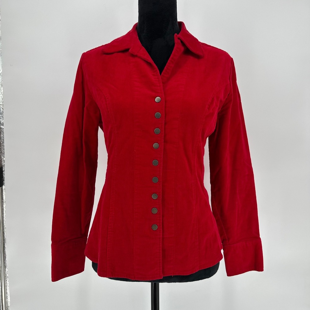 Vintage Christopher Banks Red Corduroy Snap Button Jacket‎ Top Stretch Medium